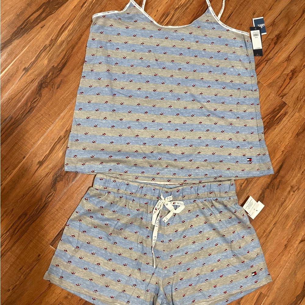 Tommy Hilfiger Women's Light Blue Striped Pajama Set